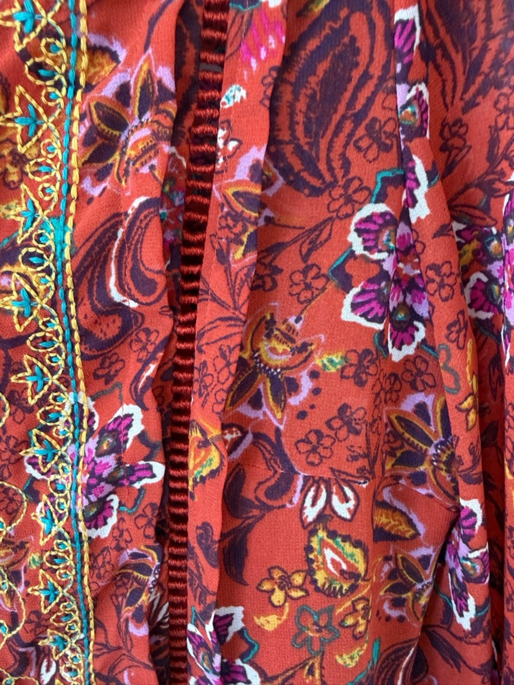 Time and Tru Rust Red Floral Long Sleeve Boho Tunic Dress - Picture 5 of 10